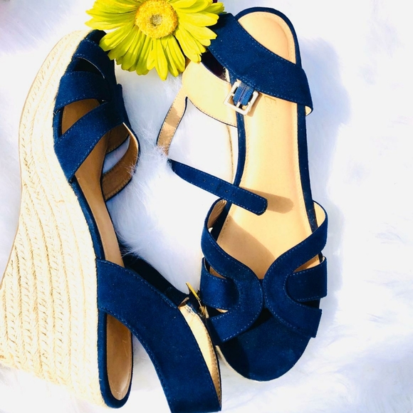 Royal blue summer wedge heels - Picture 2 of 3